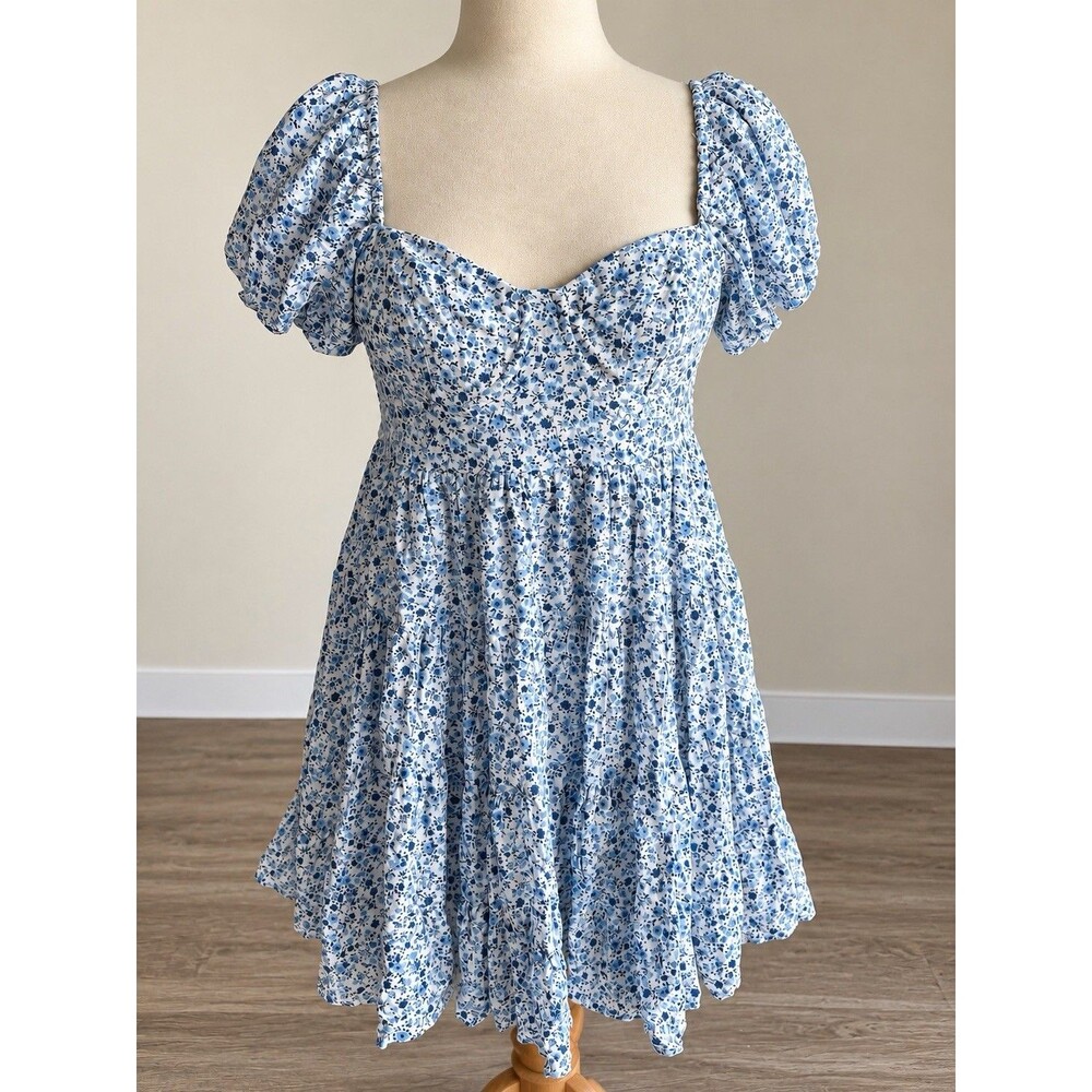 Altar’d State XL Blue Floral Puff Sleeve Underwire Mini Dress NWT
